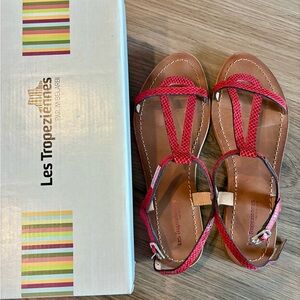 Les Tropeziennes Red Snake Print Sandals